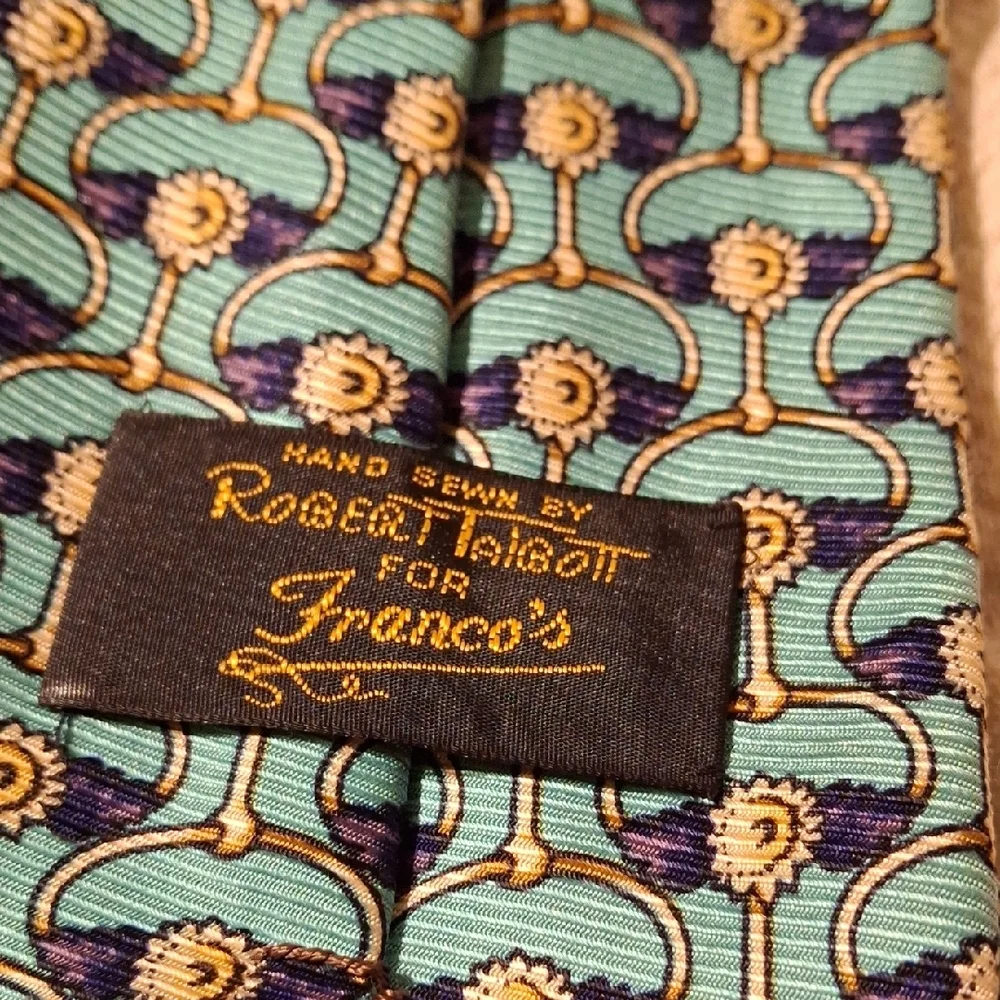 Robert Talbott Teal and Navy Geometric Tie